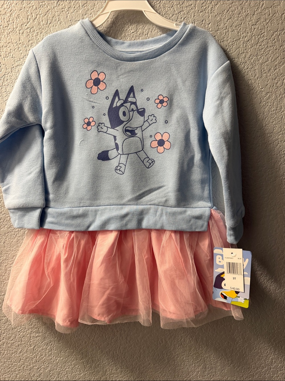 Bluey Light Blue Sweatshirt Dress with Pink Tulle Skirt